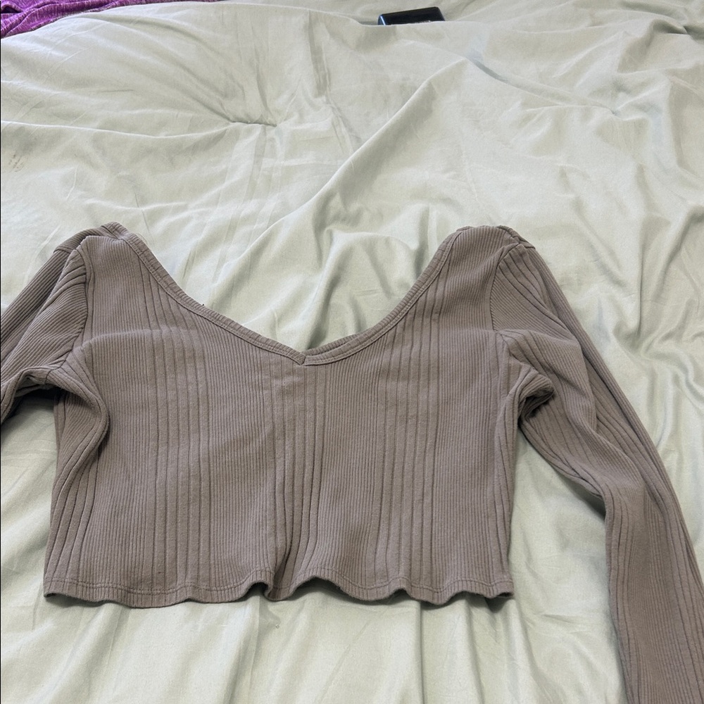 Arizona Jean Company Ribbed V-Neck Brown Crop Top